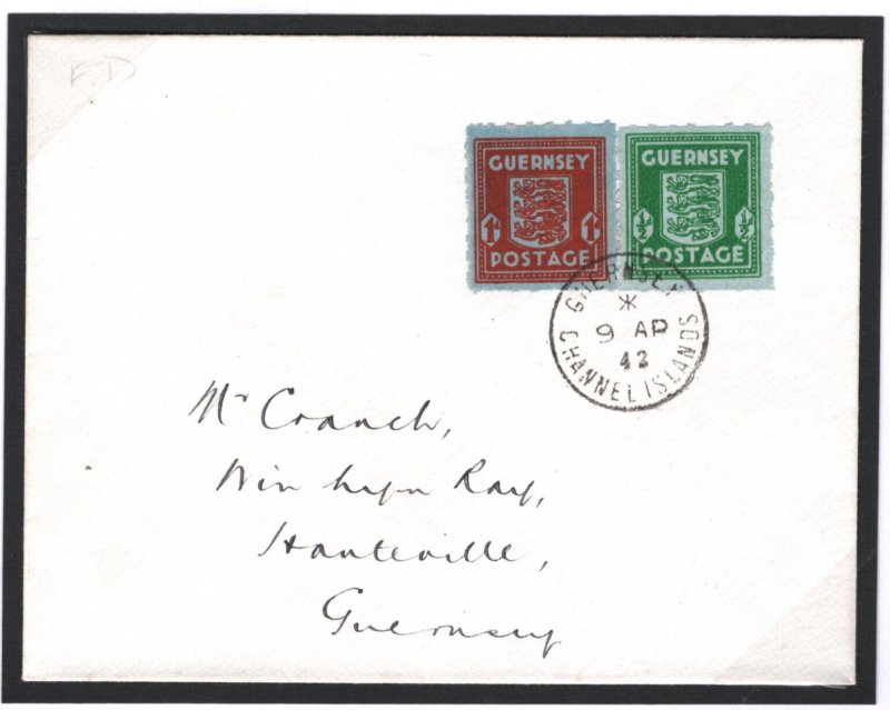 GB GUERNSEY WW2 1942 FDC 1d *BANKNOTE PAPER* Channel Islands Occupation J37a