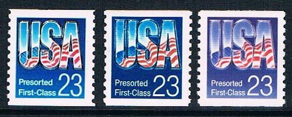 USA 2606-2608, 23c USA/Flag, set of 3, coil singles, MNH, VF