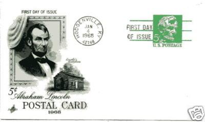 UX55 5c Lincoln Postal Card Artcraft FDC