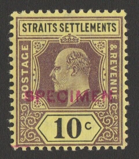 MALAYA - STRAITS SETTLEMENTS 1904 KEVII 10c, wmk mult crown SPECIMEN red. UNIQUE