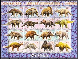 Rwanda, 2001 Cinderella issue. Dinosaurs, sheet of 16. Canceled.