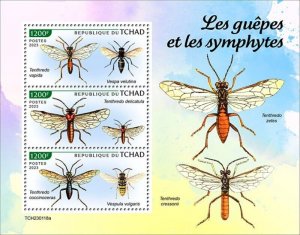 Chad - 2023 Wasps & Sawflies, Hornet, Common Wasp - 3 Stamp Sheet - TCH230118a
