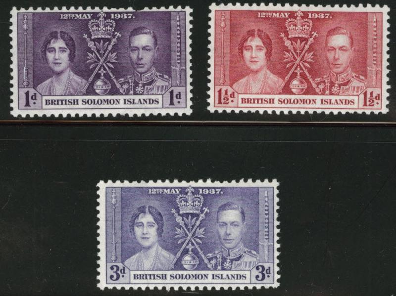 Solomon Islands Scott 64-66 MNH** 1937 Coronation set 