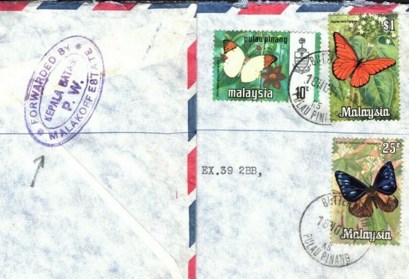 Malaya PENANG FORWARDING AGENT Cover 1971 Malakoff Estate Violet FAC SUGAR MC71