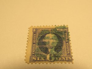 US STAMP SCOTT #115-WASHINGTON-1869 6 CENTS (Green CANCEL) PERF 12-GRILL - USED,