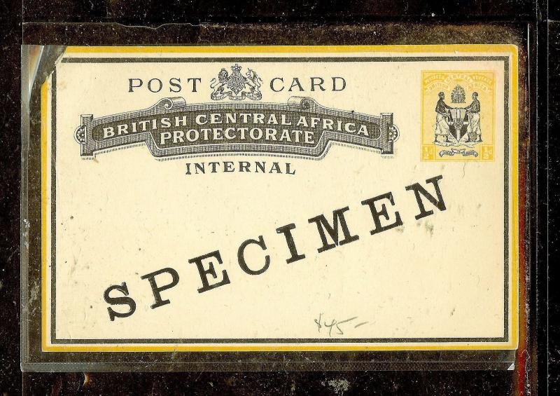 BRITISH CENTRAL AFRICA (P1210B) PSC 1/2D ARMS OVPT SPECIMEN