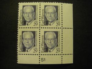 Scott 2184, 29c Earl Warren, PB4 #S1 LR, MNH Great Americans Beauty