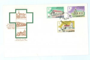 Jamaica 520-522 (1981) Churches of Jamaica, Christmas set of three on an unaddressed cacheted first day cover