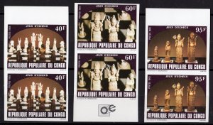 Congo 1983 Sc#670/672 CARVED CHESS PIECES Set IMPERFORATED IN PAIRS MNH