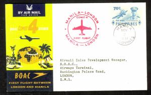 PHILIPPINES 1961 BOAC COMET 4 FFC MANILA to LONDON ENGLAND Cover