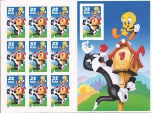 US Stamp Wholesale 10 Sheets Sylvester, Tweety w/Die Cuts Brookman CV $140 #3205