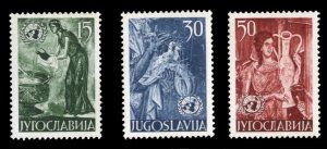 Yugoslavia #375-377 Cat$20, 1953 United Nations, set of three, never hinged