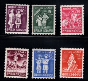 Indonesia Scott  B77-B82 MH* 1954 semi-postal set