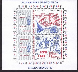 St. Pierre & Miquelon 517 MNH 1989 French Revolution Bicentennial Souvenir Sheet