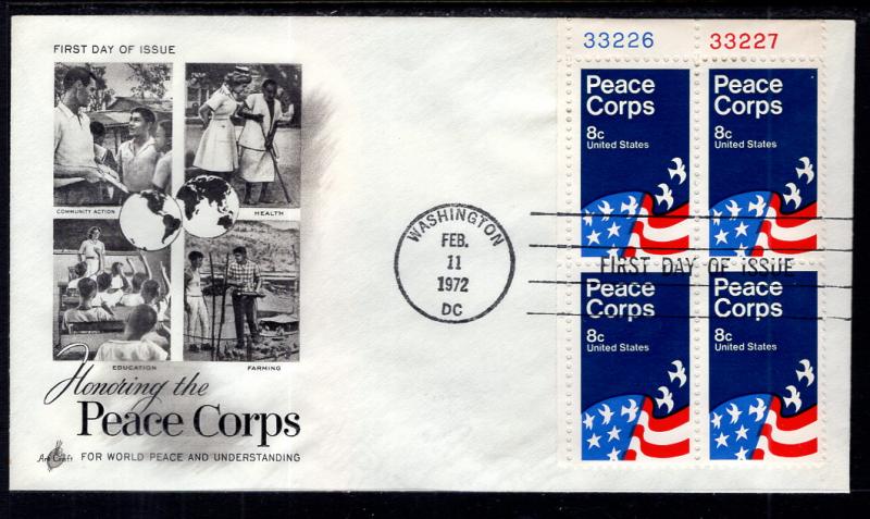 US 1447 Peace Corps Plate Block Artcraft U/A FDC