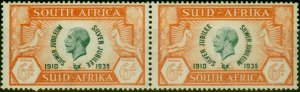 South Africa 1935 6d Green & Orange SG68a Cleft Skull Fine Lightly Mtd Mint