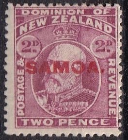 Samoa 116 (mh, gum toning) 2p Edward VII, mauve, red ovpt (1914)