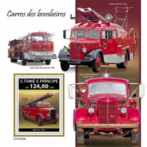 St Thomas - 2021 Fire Engines on Stamps - Stamp Souvenir Sheet - ST210422b