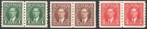 Canada SC#238-240 1¢-3¢ King George VI Coil Pairs (1937) MHR