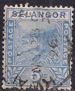 Selangor Malaya 1891 - 95 QV 5ct Blue used SG 52 ( D763 )