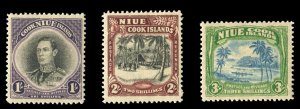 Niue #73-75 Cat$36, 1938 1sh-3sh, set of three, hinged