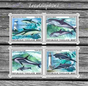 Togo - 2021 Dolphins & Lighthouses, Heaviside's - 4 Stamp Sheet - TG210323a