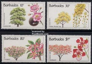 Barbados 1992, Trees 4v, MNH