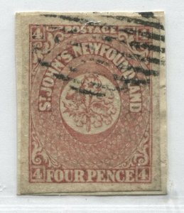 Newfoundland 1860 4d rose used on piece