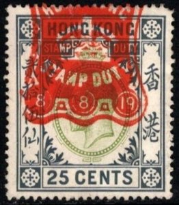 1908 Hong Kong Revenue 25 Cents King Edward VII Stamp Duty Used