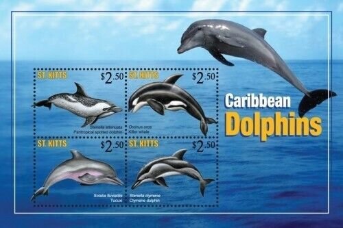 Saint Kitts 2010 - Dolphins Marine Life - Sheet of 4 Stamps - Scott #792 - MNH