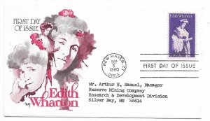 US 1832 15c Edith Wharton on FDC Marg Cachet w/ enclosure ECV $12.50