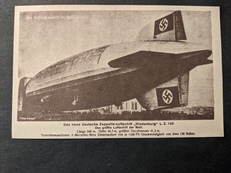 ZEPPELIN Airship HINDENBURG Postal History Cover Modern Unused Postcard 