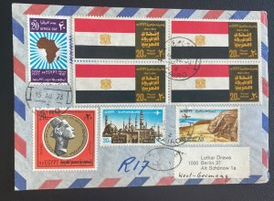 1973 Cairo Egypt Airmail cover To Berlin Germany UAR Stamps