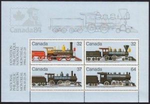 HISTORY LOCOMOTIVES -(1860-1905) = Canada 1984 #1039a MNH Souvenir Sheet of 4