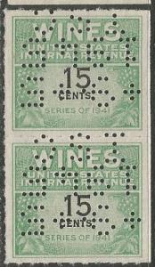 U.S. Scott #RE127 Wine Revenue Stamp - Used Perfin Pair