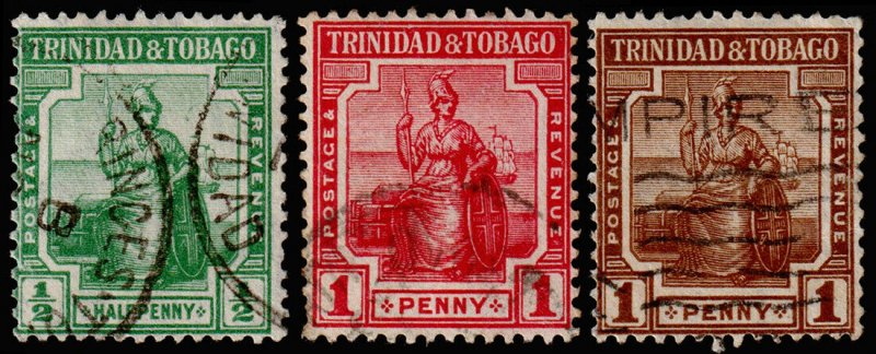 Trinidad & Tobago Scott 12-14 (1921-22) Used F-VF, CV $5.05 M 