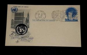 U.N.1952, NEW YORK, #UX1, ART CRAFT CACHET POSTAL CARD ,FDC, NICE!! LQQK!!!