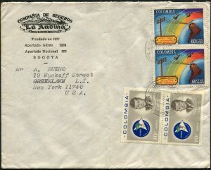 Colombia Bucaramanga NYC US 1966 Airmail Cover Postage #C455 #C470 Latin America
