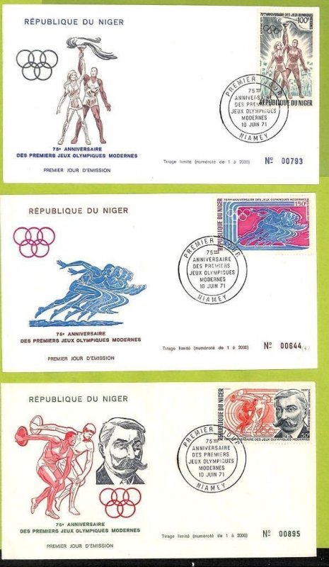 13196 - NIGER - POSTAL HISTORY - Set of 3 FDC Covers - Olympic Game - 1971-