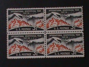 ​UNITED STATES-1958 SC#1107-INTEL. GEOPHYSICAL YEAR MNH-BLOCK -VF-66-YEARS OLD