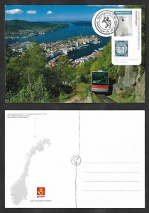 SE)2005 NORWAY POSTCARD TRAIN, VIEW OF THE CITY OF BERGEN WITH ELEVATOR IN