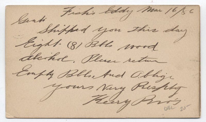 1886 Fish's Eddy NY CDS and target on postal card DPO [H.2430]