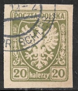 POLAND 1919 20h Polish Eagle Issue Sc 67 VFU
