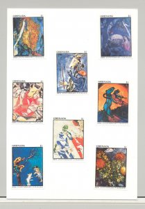 Grenada #1441//1480 Chagall Art 19v Imperf Proofs from set on 3 Cards