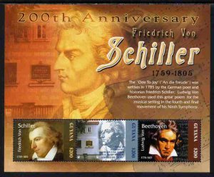 GUYANA - 2005 - Friedrich von Schiller - Perf 3v Sheet - Mint Never Hinged