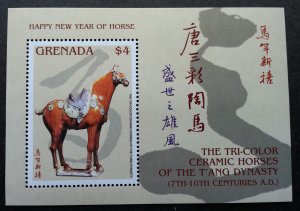 Grenada Year Of The Horse T'ang Dynasty Ceramic 2014 Lunar Chinese Zodiac MS MNH