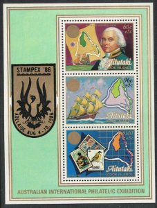 Aitutaki Captain Bligh 'Stampex '86' Stamp Exhibition Adelaide MS 1986 MNH