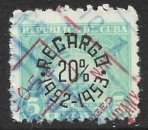 CUBA 1952 5c RECARGO 20% REVENUE GP119 Used