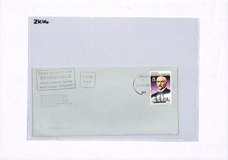 BRITISH ANTARCTIC TERRITORY Cover Halley Bay RRS BRANSFIELD Survey 1976 ZK46