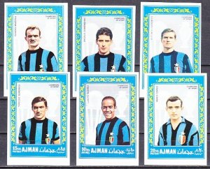 Ajman, Mi cat. 303-308 B. Italy` Soccer Players, IMPERF issue. ^